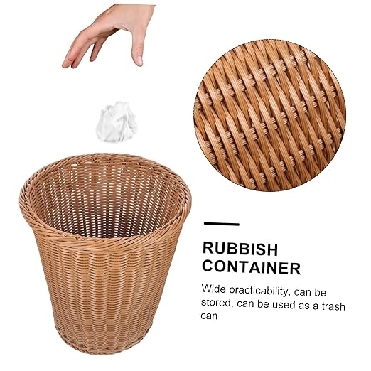 Home Decor Home Decor Waste Basket 1Pc Office Trash Can Simulated Rattan Woven Wastebasket Trash (Beige) Bathroom Office