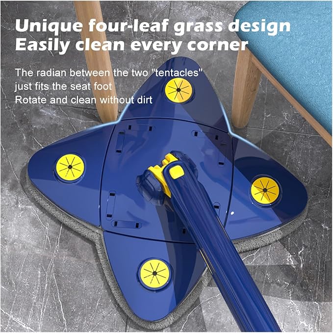 Cleaning Squeeze Mop 360° Rotatable Adjustable Floor Window Glass Home Ceiling Dusting Self-draining Brush Tool(Kit 2pcs Cloth)