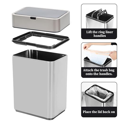 2.4 Gallon / 9L Small Motion Sensor Trash Can Stainless Steel Automatic Trash Bin Touchless Electric Garbage Can for Bathroom Bedroom Under Desk Silver (Silver 2.4 Gallon Stainless Steel)