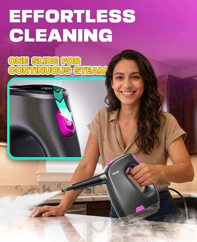 POPCHOSE Steam Cleaner with Detergent Dispenser15s Heat-Up Handheld Steam Cleaner for Home 500ml Removable Water Tank Lightweight Portable Steamer for Cleaning Grout Windows Kitchen Easy Refill