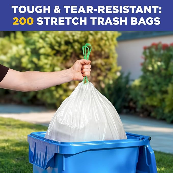 13 Gallon Trash Bags Tall Kitchen Drawstring Trash Bags 0.8 Mil Garbage Bags White 200 Count
