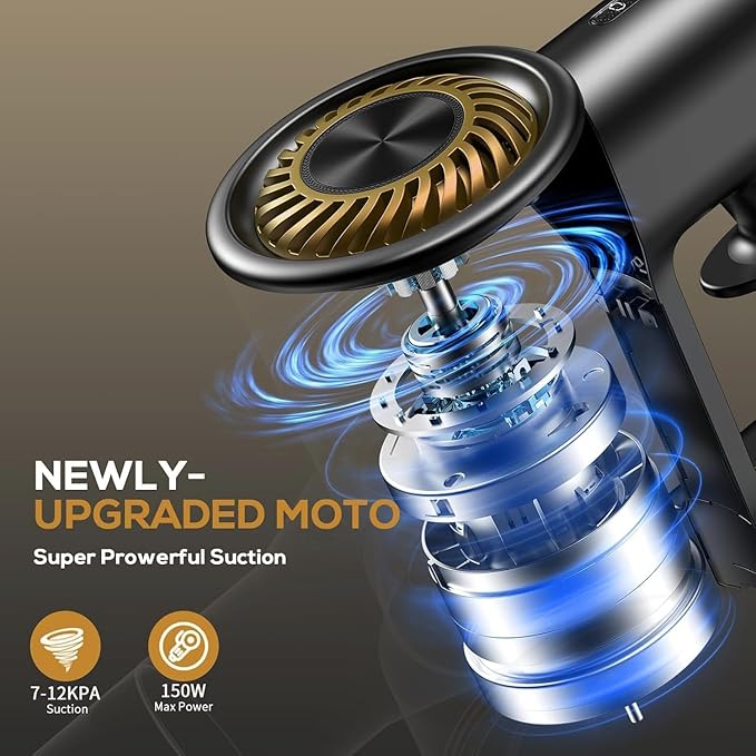 Cordless Vacuum CleanerVacuum Cleaner for Home with Brushless MotorLightweight Stick Vacuum with Self-Standing and Touch ScreenHardwood Floor Vacuum for Pet HairCarpetsTile(Gold)