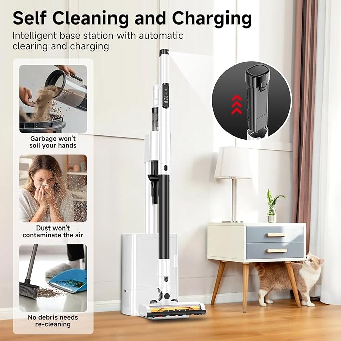Cordless Stick Vacuum Cleaner with Auto Empty System Self-Charging Base Powerful Suction for Pet Hair on Carpet &amp Hardfloor Lightweight Anti-Tangled Handheld Vacuum HEPA Filtration Black