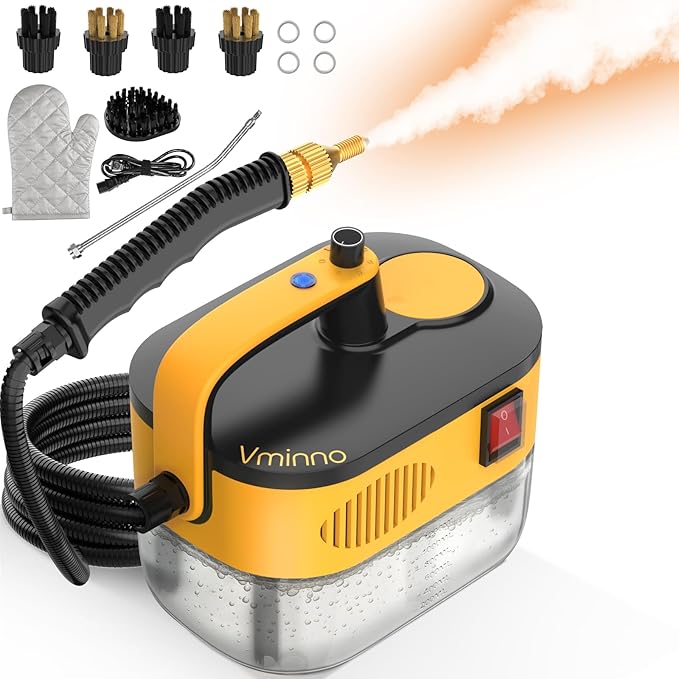 Heavy Duty Steam Cleaner for Home Fast Heating &amp 1.2L Tank 6-Level Adjustable Pressurized Portable Steamer for Cleaning with 11 Accessories for Grout Tile Floor Car and More(Yellow)