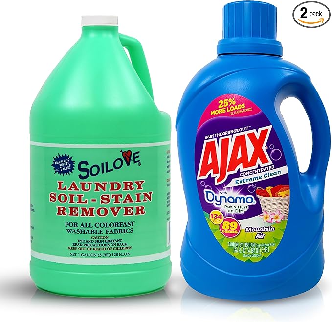 SOILOVE 1 Gallon Laundry Stain Remover &amp Ajax 134oz Mountain Air Laundry Detergent – Ultimate Stain-Fighting &amp Freshness Duo for Tough Stains &amp Clean Clothes