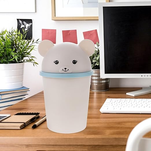 Unomor Desktop Trash Bin with Swing Lid Cute Wastebasket for Home Office for Living Bedroom and Desk Organization Odor Reducing Design