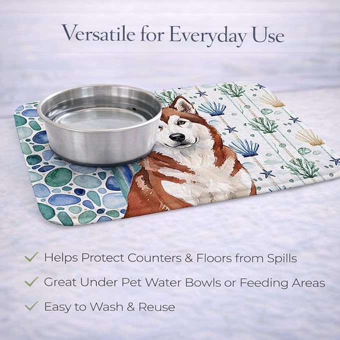 Caroline's Treasures Red and White Alaskan Malamute Coastal Sea Glass Dish Drying Mat Absorbent Dish Drying Mat Pad for Kitchen Counter Dish Drainer Mat for Countertop 14 x 21 Multicolor