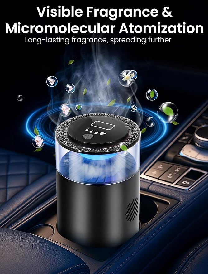 Smart Car Air FreshenerAmbient Light &amp Mist Fragrance2 Pack Refill for 6 MonthsAuto On/Off3 Adjustable ModesBlack Air Freshener Perfect for CarBedroomOfficeRestrooms. (Ocean)
