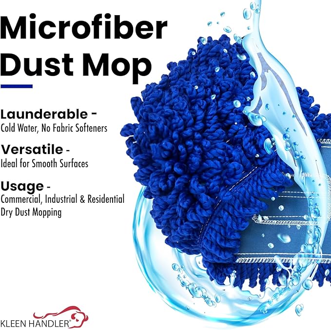 Kleen Handler 24 inch Microfiber Dust Mop | Medium Washable Commercial Mop Head Replacement Pack of 3