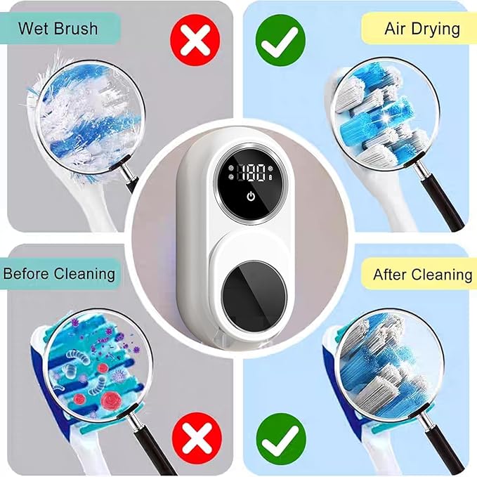 Toothbrush Cleaner &amp Toothbrush Holder Cleaning and Air Drying LED Smart Screen Rechargeable Wall Mount Toothbrush Holder for Bathrooms