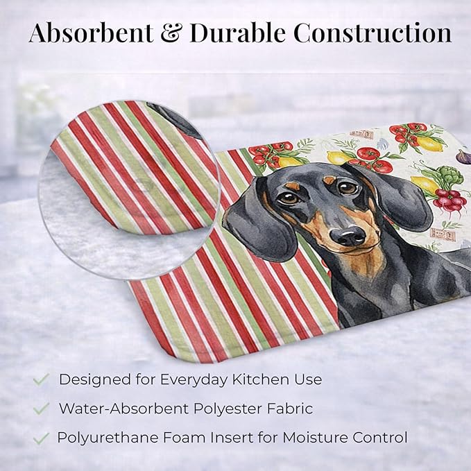 Caroline's Treasures Black and Tan Dachshund Vegetables Dish Drying Mat Absorbent Dish Drying Mat Pad for Kitchen Counter Dish Drainer Mat for Countertop 14 x 21 Multicolor
