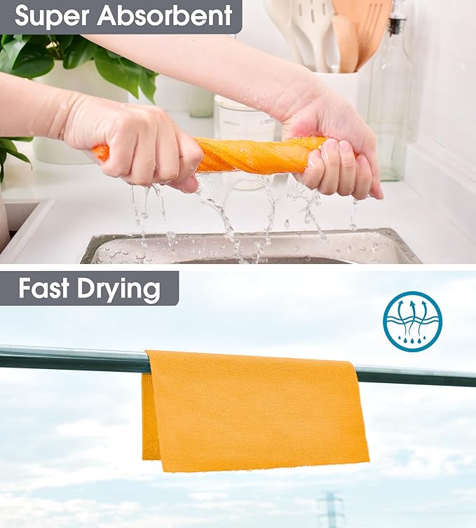 KitchLife Microfiber Cleaning Cloth Roll 100 Pack - Tear-Away Microfiber Paper Towels Lint-Free Reusable Washable for Kitchen Car Dishes and Sensitive Surfaces (Tangerine Yellow)
