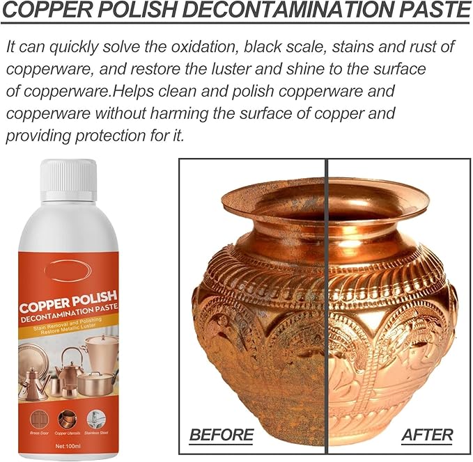 Copper Cleaner And Polisher - Remove Oxidation Rust And Stains Restore Shine For Brass Red Copper And All Copperware(2PCS)