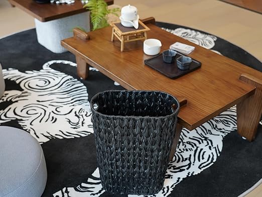 5 Gallon Wicker Trash CanBlack Bathroom Trash CanWicker Trash Basket with HandlesHandwoven Small Waste Basket for BathroomBedroomKitchenOffice20 Liters
