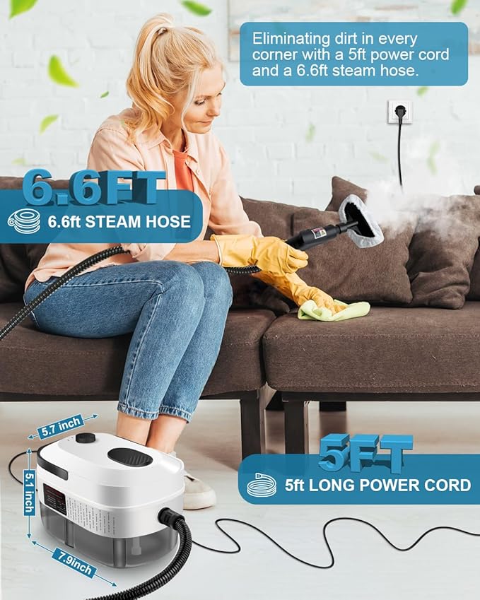 Handheld Steam Cleaner 2500W Powerful 15sec Heat-up Multipurpose Steamer 3-Level Temp 37OZ Pressurized Deep Cleaning Steamer with 10 pcs Accessories for Window Grease Car Home