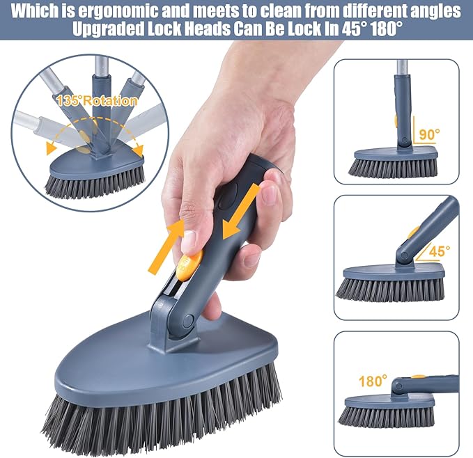 Shower Cleaning Brush4 in 1 Tile Tub Shower Scrubber with 54.7'' Long Handle Stiff Bristles Sponge Brush Grout Brush Microfibe Pads for Bathroom Kitchen Toilet Wall Glass Tub Tile Sink