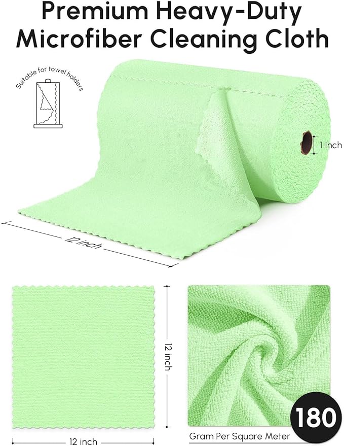 Microfiber Cleaning Cloths Roll 75 Pack Tear Away Microfiber Towels Roll 12 x 12 Lint Free Rags Reusable Cleaning Cloths Washable Scratch FreeUltra Absorbent Dish Rags(Green)