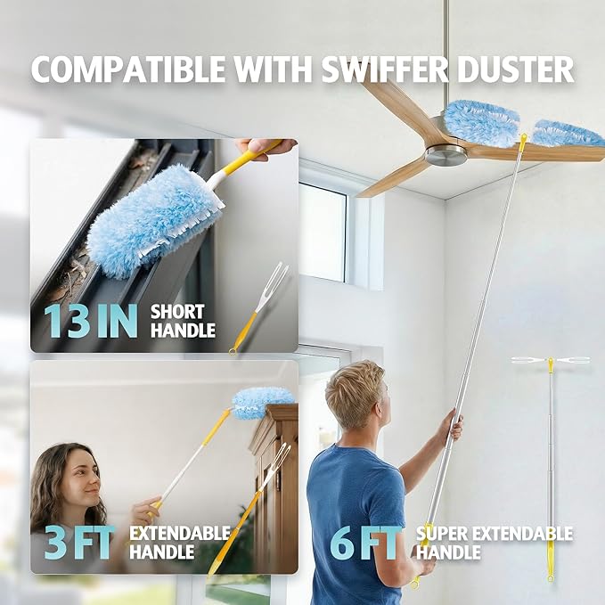 Duster Refill for Swiffer Duster 30 Count Heavy Duty 2 Side 360° Duster Refills with 1 Handle 4X Microfibers Disposable Multi Surface Dusters for Cleaning