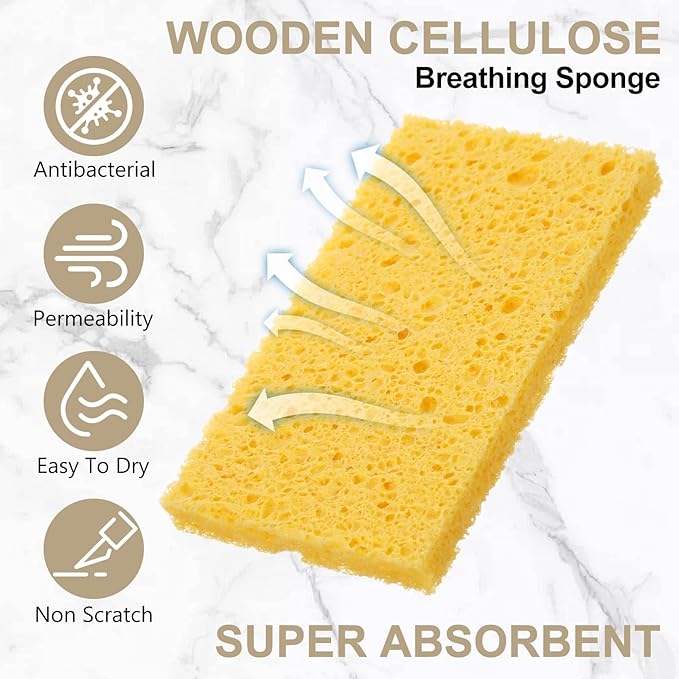 Zhengmy 100 Pieces Sponges Kitchen Compressed Sponges Bulk Natural Dish Sponge Compressed Wood Pulp Cleaning Sponge Without Scratching for Kitchen Bathroom 3.9 x 2.4 x 0.12 Inch (Yellow)