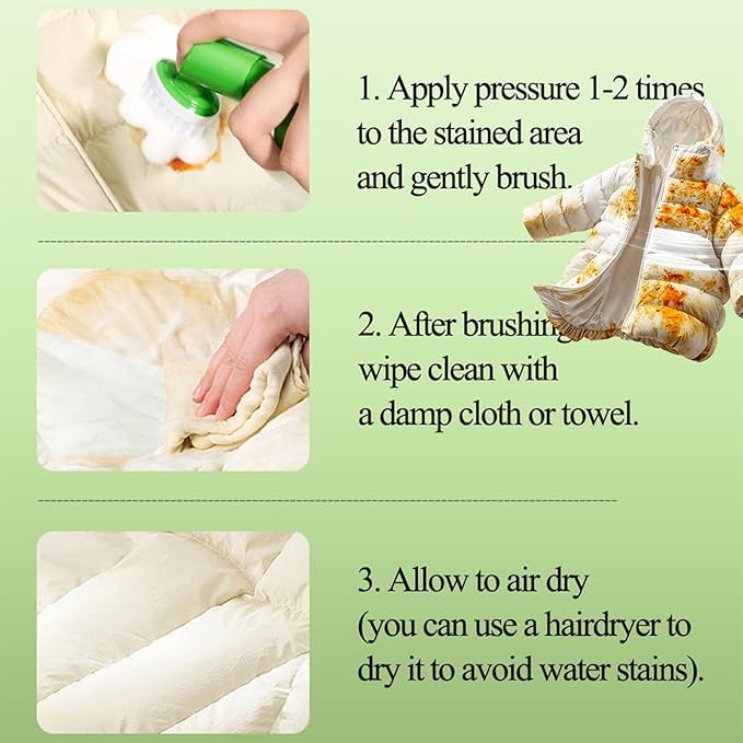 No-Rinse Down Jacket Cleaner with BrushDry Foam Cleaner for ClothesWash-Free Dry Foam Spray Stain Remover for Coats Puffer Jackets Outdoor Ski &amp Travel (1 M)