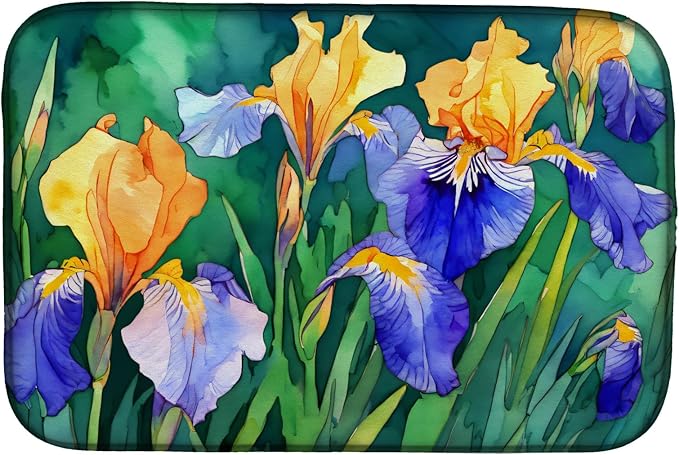 Caroline's Treasures DAC1706DDM Tennessee Iris in Watercolor Dish Drying Mat Absorbent Dish Drying Mat Pad for Kitchen Counter Dish Drainer Mat for Countertop 14 x 21 Multicolor