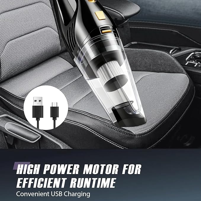 Car Vacuum Portable Cordless – 9000PA Strong Suction Lightweight &amp Rechargeable – Includes Multi-Nozzle Attachments for Car Home Office and Pet Hair – Compact &amp Powerful Black Gold Vacuum