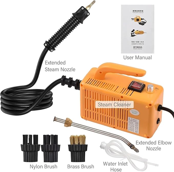 High Pressure Steam Cleaner Handheld Portable Steam Cleaning Machine with 3 Brushes 3.5 Bar Steam Pressure Direct Injection for Cleaning Kitchen Bathroom Grout Tile Car Detailing