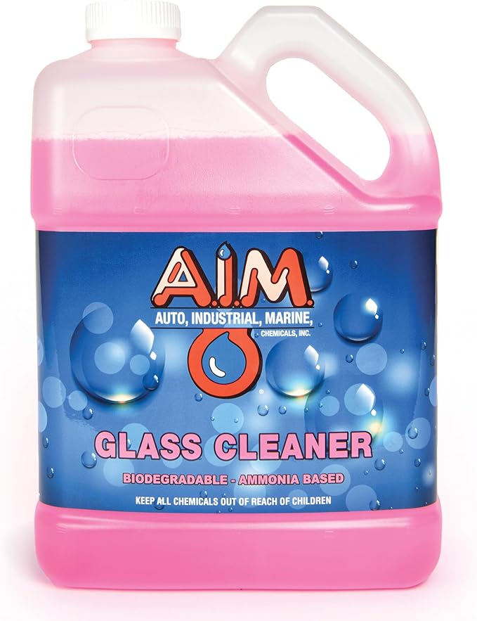 AIM Chemicals Ammoniated Glass Cleaner Concentrate - Streak-Free Shine for Windows Cars Homes Offices - Dilutes 10:1 - Removes Dirt Grime Fingerprints - Ideal for Glass Spray Bottles - Gal