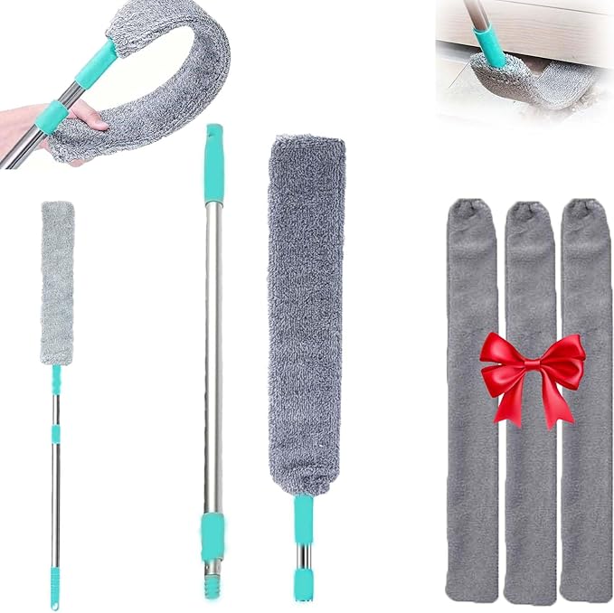 2026 Upgraded Retractable Gap Dust Cleaning Artifact with 3 Microfiber Dusting ClothsExtendable Duster Cleaning ToolReusable Washable Dusting Wand for HomeCeilingBlindsFurniture (60in)