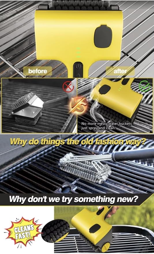 High-Speed Cordless Electric Grill Cleaner Bristle-Free Rechargeable Brush Picnic Camping BBQ Wire Bathroom Tile Bathtub Cleaning Tool