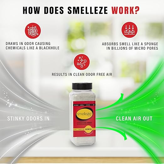 SMELLEZE Natural Chemical Odor Eliminator Powder Chemical Smell Remover for Houses Furniture Cars Offices &amp Businesses 2 lb. Powder