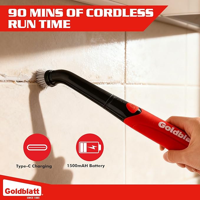 Goldblatt Cordless Electric Spin Scrubber 18-Piece Kit Power Scrubber with Battery Indicator Light Waterproof Electric Cleaning Brush for Grout Tile Bathroom Kitchen Cleaning
