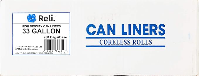 Reli. 33 Gallon Trash Bags (250 Bags) &amp 13 Gal Trash Bags (1000 Bags)