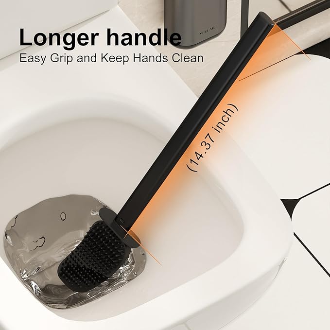 Toilet Brush and Holder Set - Wall Mounted Bathroom Scrub Brush Toilet Bowl Brush and Plunger Set for Bathroom Cleaner (Grey)