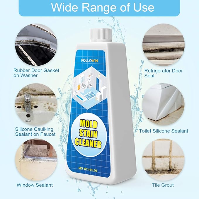 FOLLOWIN Mold and Mildew Stains Cleaner Gel 16oz for Washing Machine Front Loader Seal Household Mold Stain Cleaner for ShowerSinkMold Stain Remover Gel for Bathroom GroutBathtub
