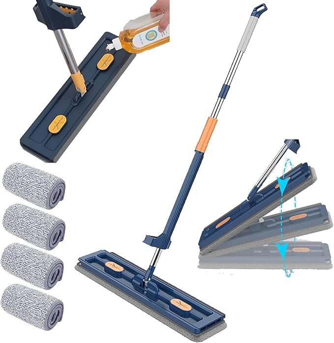 Large Flat Mop 2023 New Upgrade Style Large Flat Mop Style Stylemop Pro Self Wringing Magic for Floor Cleaning Microfiber Mops 12027(Blue4 Cloths)