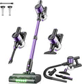 Cordless Vacuum Cleaner 10-in-1 Stick Vacuum with Powerful Suction Hose Anti-Tangle Brush Green LED Light 45Kpa Lightweight Rechargeable Vacuum Cleaner for Home Hardwood Floors Carpets (Violet)