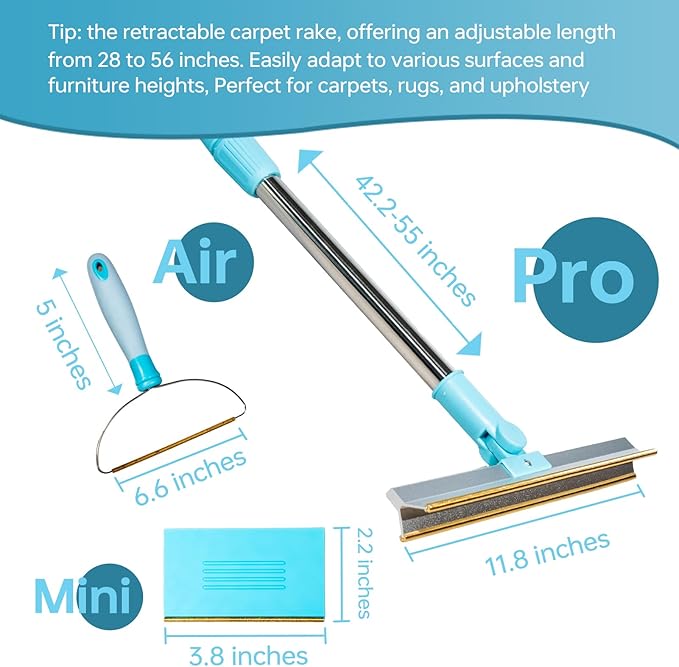 Pet Hair Remover Set 3Pcs Pet Hair Remover ToolCarpet Rake for Dogs &amp Cats Hair RemovalCarpet Rake for Pet Hair Removal Pet Hair Removal Broom for Rug Couch Pet Bed CarClothes Furniture