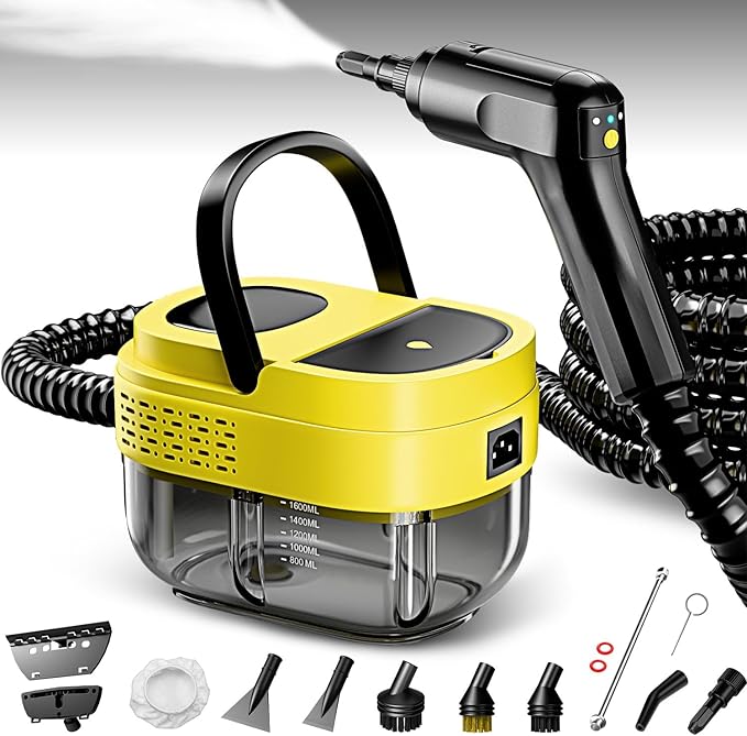 Steam Cleaner15s Heat-Up1.6L Tank3-Level Adjustable Handle2500W Steamer for CleaningPortable Steamer for Cleaning with 16PCS AccessoriesSteam Cleaner for HomeCarDirtGreaseGroutTileCouch