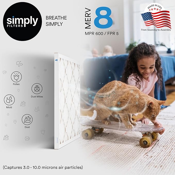 Simply 17.5x23.5x1 Air Filter Merv 8 6 Pack For Home AC Furnace &amp HVAC (Actual Size: 17.5x23.5xx0.75) DUST Pet &amp Allergy Control