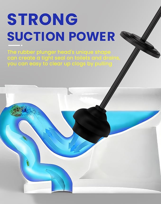 DOWRY Anti-Hand Off Toilet Plunger with Holder for BathroomPowerful Efficient Force Suction CupHeavy Duty Deep Cleaning Black