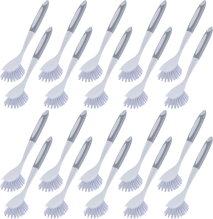 Hsei 20 Pcs Gray Kitchen Scrub Dish Brush Bulk with 11 Inch Handle Cleaning Dish Scrubber with Stiff Bristles Washing Scrub Brushes for Housekeeping for Pots and Pans Kitchen Sink