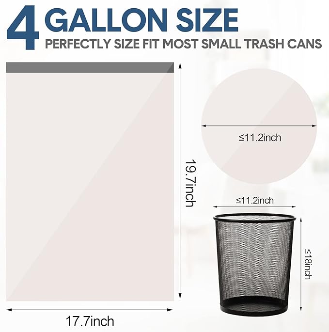 4 Gallon 480 Count Small Trash Bags Bulk Drawstring Plastic Small Garbage Bags Trash Can Liner 15 Liter for Bathroom Restroom Bedroom Office Toilet(Gray)