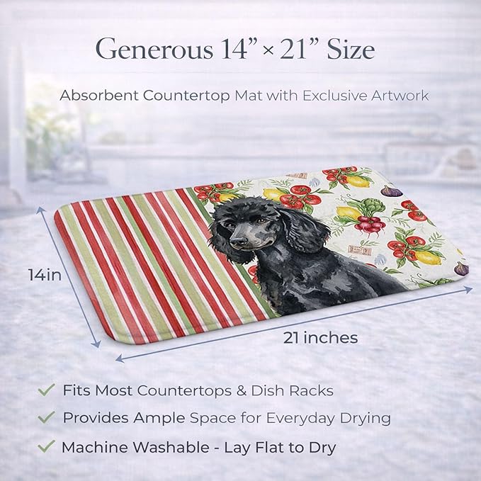 Caroline's Treasures Standard Black Poodle Vegetables Dish Drying Mat Absorbent Dish Drying Mat Pad for Kitchen Counter Dish Drainer Mat for Countertop 14 x 21 Multicolor