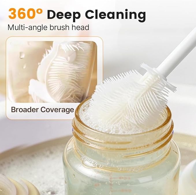 Upgraded 360 ° Flexible Silicone Bottle Brush Long Handle Narrow Mouth Container Water Bottle Glass Cleaning Tool (3 Pcs)