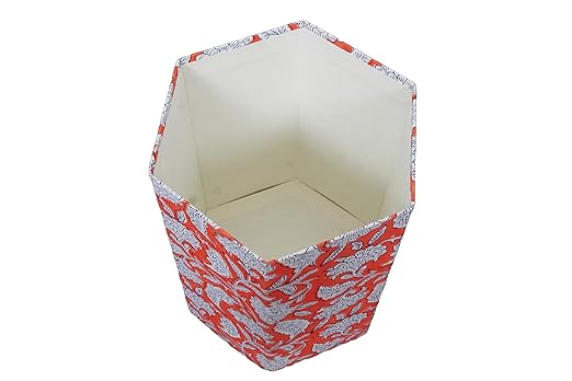 Handmade Cotton Paper Waste Basket Stylish Trash Can for Home or Office (1 ORE-NGE White FLOWAR)