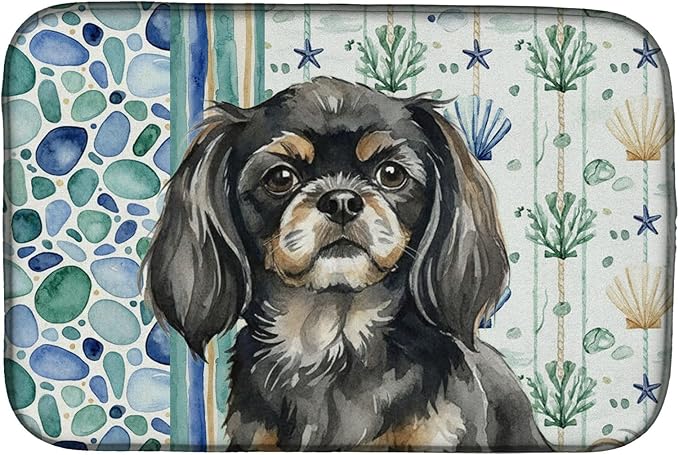 Caroline's Treasures Black and Tan Tibetan Spaniel Coastal Sea Glass Dish Drying Mat Absorbent Dish Drying Mat Pad for Kitchen Counter Dish Drainer Mat for Countertop 14 x 21 Multicolor