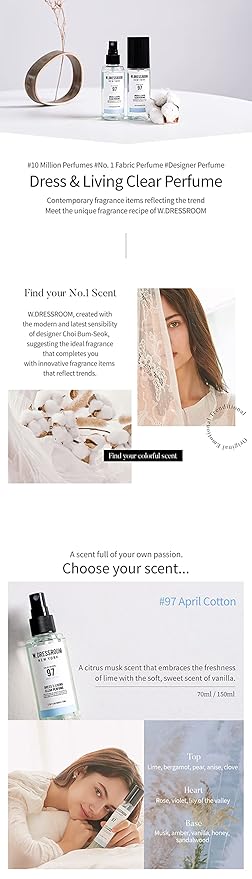 W.Dressroom Dress &amp Living Clear Perfume Set of 2 (70ml) (NO.97 April Cotton + No.49 Peach Blossom)
