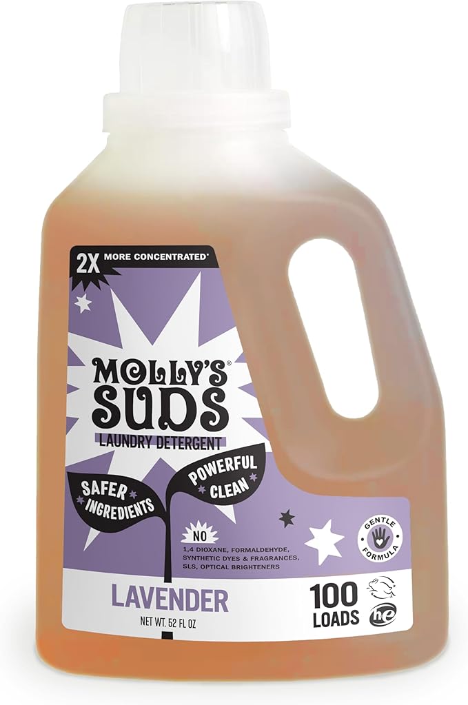 Molly's Suds Liquid Laundry Detergent | Clean Laundry Detergent Soap for Sensitive Skin | 2x Concentrated High Efficiency (HE) | Lavender - 100 Loads