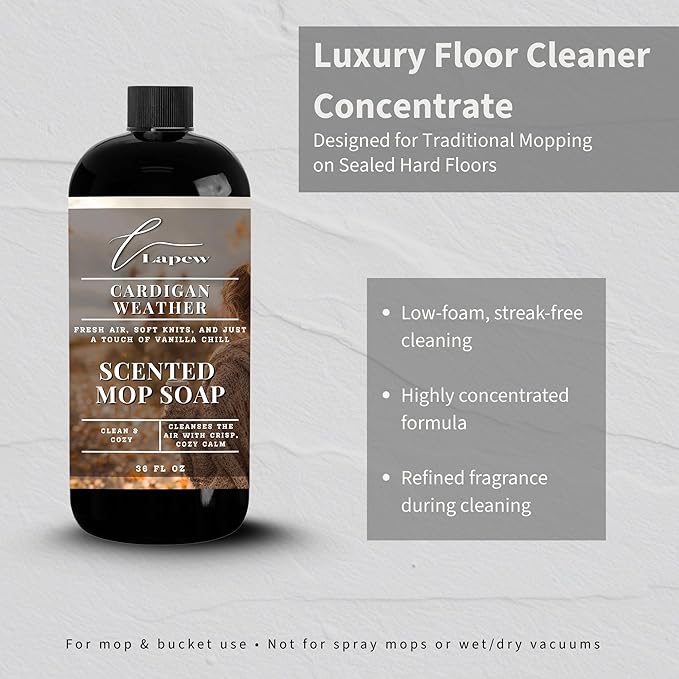 Lapew Cardigan Weather Scented Mop Soap - Luxury Floor Cleaner Concentrate for Mopping Tile Laminate Vinyl &amp Hardwood | Streak-Free Low-Foam | 36 oz